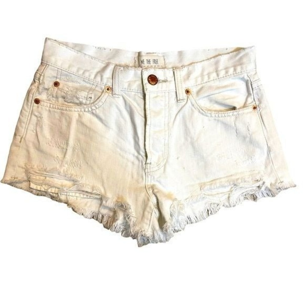We the Free Shorts Distressed White Button Fly Raw Hem‎ Womens Size 25